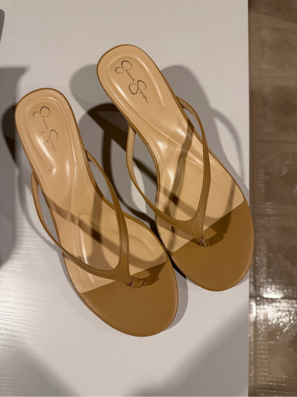 Jessica Simpson Tan Leather Thong Sandals/Heels, SZ 11, BRAND NEW